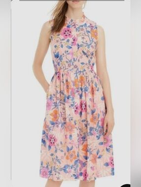 J.Crew Liberty Pavilion Floral Print Ruffle Neck Dress In Size 6
